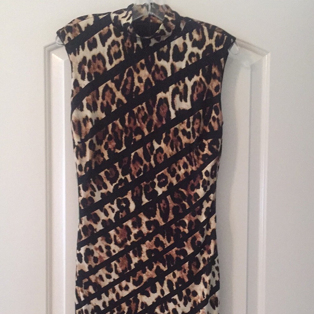 Cache Leopard Print Pencil Dress with Zippers
